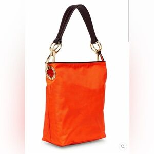 Orange Nylon Shoulder Bag with Gold Details